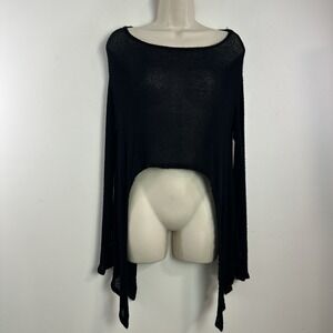 Cy USA Open Knit Womens Top Sz S Black Cropped Long Sleeve Grunge Goth Punk Y2K